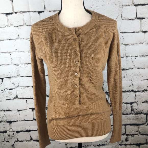 J. Crew Sweaters - J.Crew • Tan Waffle Knit Crew Neck Button Sweater